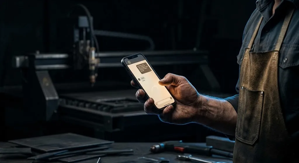 A phone showing an unanswered message from a designer